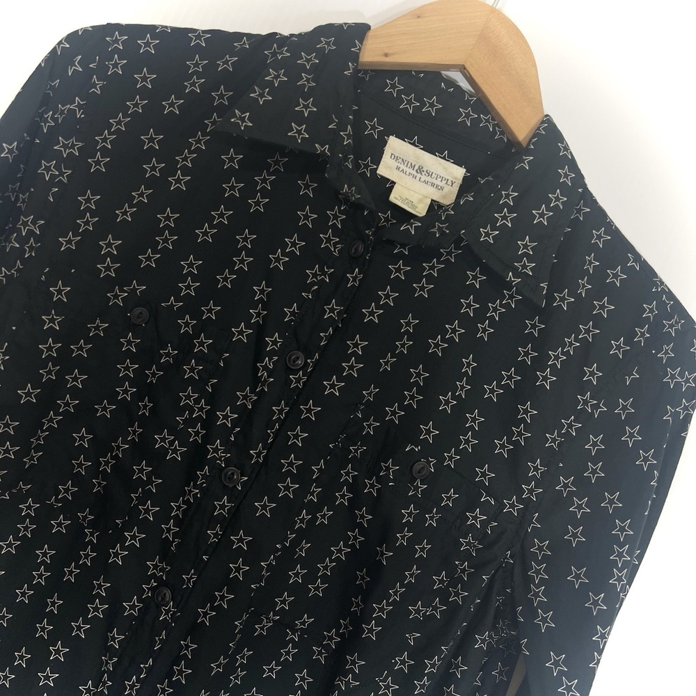 Denim & Supply Ralph Lauren Star Button Down Shirt Womens Sz M Black Long Sleeve